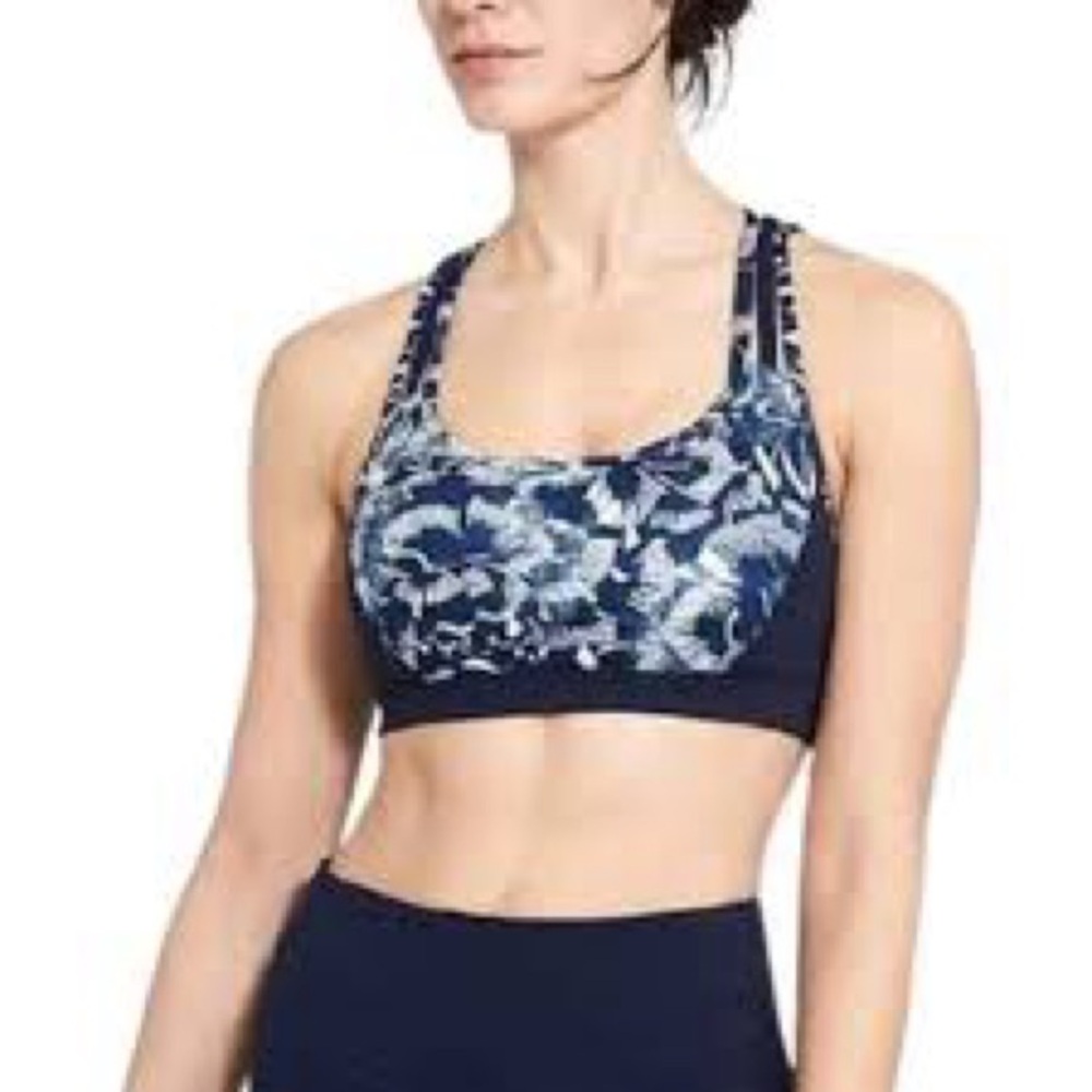 Athleta Fully Focused Sports‎ Bra Floral Shibori Active Yoga Open Medium